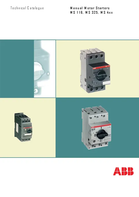 Trang bìa Manual Motor Starters MS116, MS325, MS4xx Technical Catalogue
