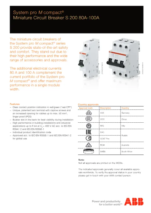 Trang bìa S 200 80A-100A Miniature Circuit Breaker Datasheet