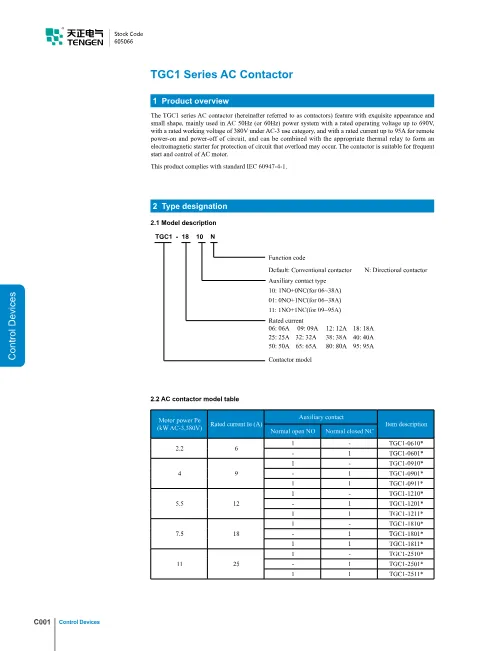 Trang bìa Contactors TGC1 Catalogue