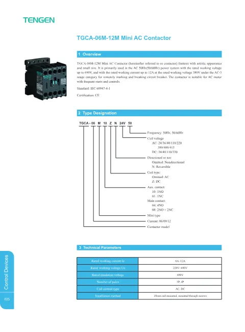 Trang bìa TGCA-□M Mini AC Contactor