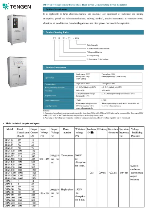 Trang bìa Voltage stabilizer DBW SBW Catalogue